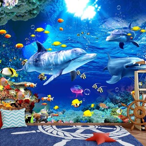 3D Leuke Zeedieren R1199 Verwijderbaar Behang Zelfklevend Behang Extra Grote Peel &Stick Wallpaper Wallpaper Mural AJ WALLPAPERS