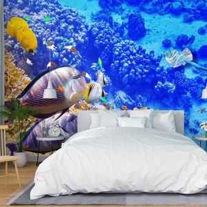 3D Animal Púrpura Pez L2052 Papel pintado removible Papel pintado autoadhesivo Papel pintado extra grande Peel & Stick Papel pintado Mural AJ WALLPAPERS