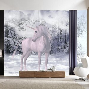 3D Snow Scene Unicorn R4896 Fondo de pantalla extraíble Fondo de pantalla autoadhesivo Papel tapiz extra grande Peel & Stick Wallpaper Wallpaper Mural AJ WALLPAPERS