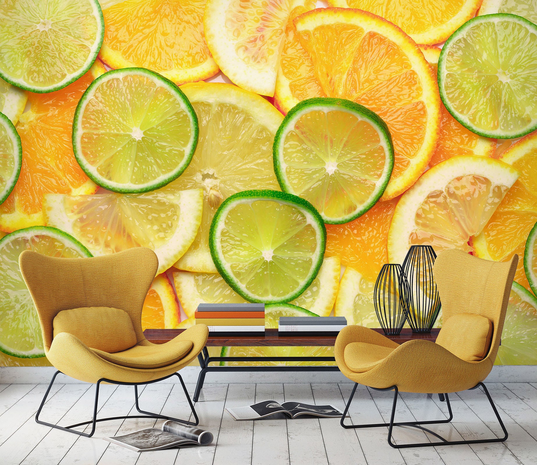 3D Green Lemon Slices R6355 Removable Wallpaper Self Adhesive