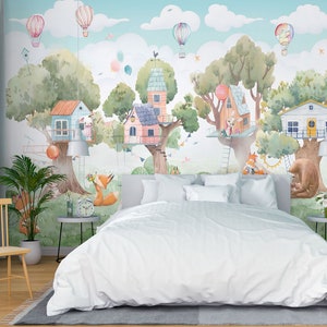 3D Tree Animal House L1749 Papel pintado removible Papel pintado autoadhesivo Papel pintado extra grande Peel & Stick Papel pintado Mural AJ WALLPAPERS