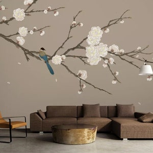 3D chinesische Blume und Vogel N238 abnehmbare Tapete selbst klebende Tapete Extra große Peel & Stick Wallpaper Wallpaper Wandbild AJ WALLPAPERS