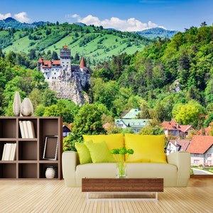 3D Berg Wald Häuser R4682 abnehmbare Tapete selbstklebend Tapete extra groß Peel & Stick Tapete Tapete Wandbild AJ WALLPAPERS