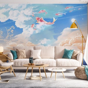 3D Sky Animal Koi L1508 Papel pintado removible Papel pintado autoadhesivo Papel pintado extra grande Peel & Stick Papel pintado Mural AJ WALLPAPERS