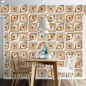 3D Square Wood Art R6362 Fondo de pantalla extraíble Fondo de pantalla autoadhesivo Papel tapiz extra grande Peel & Stick Wallpaper Mural AJ WALLPAPERS