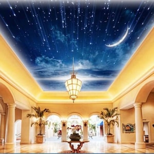 3D Moon and Stars CC06 Plafond Fonds peint amovible Fonds d'écran auto-adhésif Large Peel - Stick Wallpaper Wallpaper Mural AJ WALLPAPER Wallpaper AJ WALLPAPER