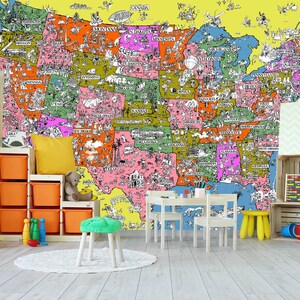 Mapa colorido 3d l910 papel de parede removível autoadesivo papel de parede extra grande casca e bastão mural aj papéis de parede