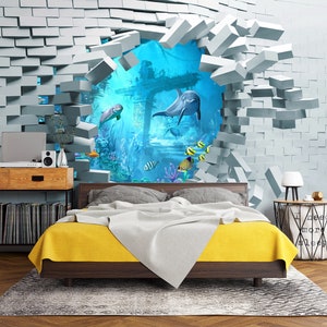 3D Tier Delfin L1950 Ablösbare Tapete selbstklebende Tapete Extra große Peel & Stick Wallpaper Tapete Wandbild AJ HINTERGRUNDBILDER