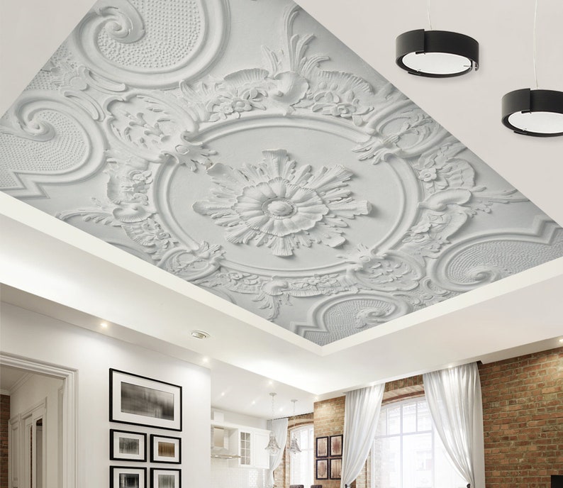 3D Elegant Carving CA3413 Ceiling Wallpaper Removable Self Adhesive
