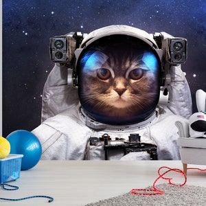 3D Animal Cat Astronaut R6920 Verwijderbaar Behang Zelfklevend Behang Extra Grote Peel &Stick Wallpaper Muurschildering AJ WALLPAPERS