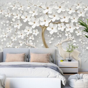 3D Flores blancas simples L1128 Papel pintado removible Papel pintado autoadhesivo Papel pintado extra grande Peel & Stick Papel pintado Mural AJ WALLPAPERS