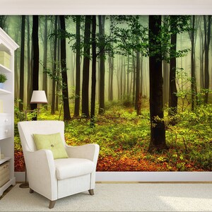 3D Misty Green Forest R4428 abnehmbare Tapete selbstklebend Tapete extra groß Peel & Stick Tapete Tapete Wandbild AJ WALLPAPERS