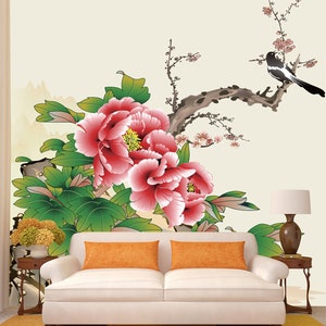 3D Romantische rosa Pfingstrose R11433 abnehmbare Tapete selbstklebend Tapete extra groß Peel & Stick Tapete Tapete Wandbild AJ WALLPAPERS