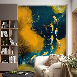 3D Animal Golden Fish L1672 Papel pintado removible Papel pintado autoadhesivo Extra grande Peel & Stick Wallpaper Mural AJ WALLPAPERS
