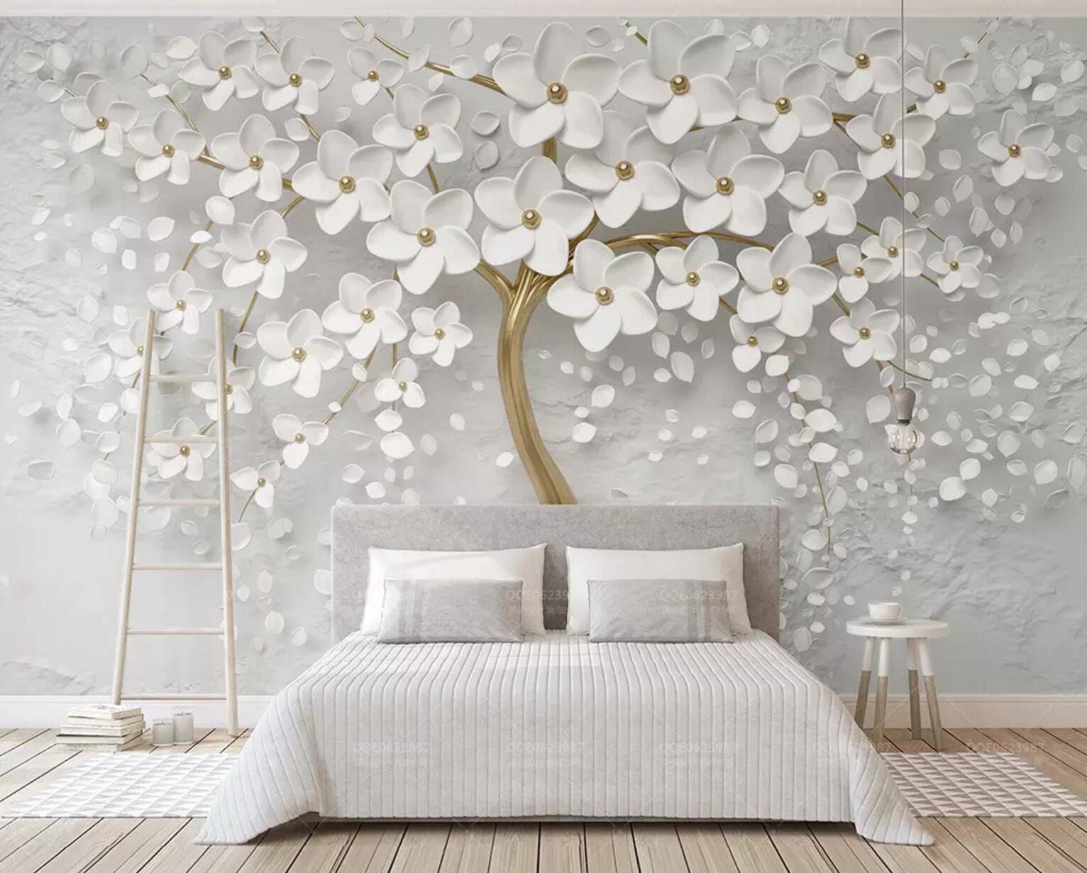 3D White Flower ZZ01 Selfadhesive Wallpaper Mural Peel and Stick
