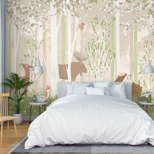 3D Spring Forest Animals L2570 Papel pintado removible Papel pintado autoadhesivo Papel pintado extra grande Peel & Stick Papel pintado Mural AJ WALLPAPERS