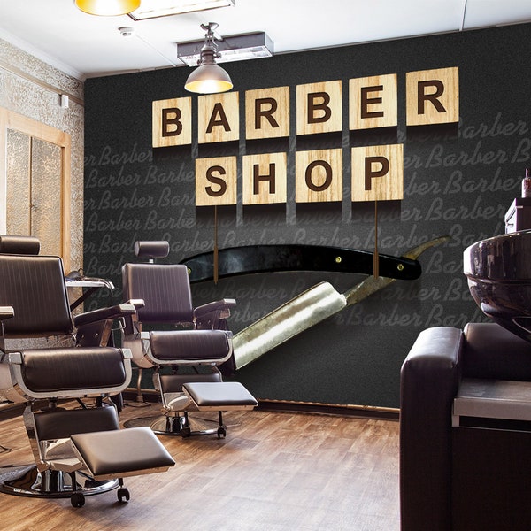 3D Barber Shop Razor R6961 Papier peint amovible Papier peint autocollant Extra Large Peel & Stick Wallpaper Wallpaper Mural AJ WALLPAPERS