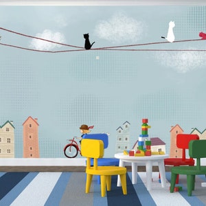 3D Cartoon Gebäude N154 abnehmbare Tapete selbstklebende Tapete Extra große Peel & Stick Wallpaper Wallpaper Wandbild AJ WALLPAPERS