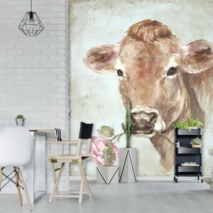 3D Kuh mit rosa Rose A788 abnehmbare Tapete selbst klebende Tapete große Peel & Stick Wallpaper Wallpaper Wandbild Debi Coules