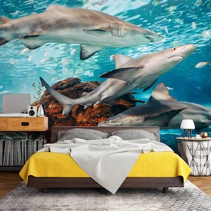 3D Animal Shark L2849 Papel pintado removible Papel pintado autoadhesivo Extra grande Peel & Stick Wallpaper Mural AJ WALLPAPERS