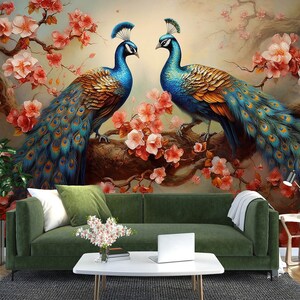 3D Ramo Animal Pavão L2492 Papel de Parede Removível Papel de Parede Autoadesivo Extra Grande Peel & Stick Papel de Parede Mural AJ PAPÉIS DE PAREDE