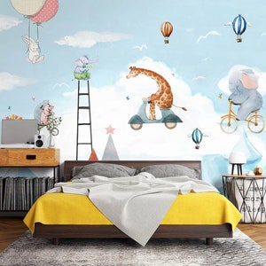 3D Sky Animal World L2450 Tapeta samoprzylepna, zdejmowana, ekstra duża, samoprzylepna, tapeta ścienna, tapeta AJ WALLPAPERS