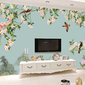 3D Vogel mit Blumen N93 abnehmbare Tapete selbst klebende Tapete Extra große Peel & Stick Wallpaper Wallpaper Wandbild AJ WALLPAPERS