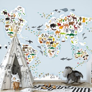 3D Rijke Cartoon Dieren L1012 Verwijderbare Wallpaper Zelfklevend Behang Extra Grote Peel & Stick Wallpaper Muurschildering AJ WALLPAPERS