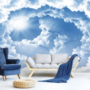3D Romantische weiße Wolken R6125 abnehmbare Tapete selbstklebend Tapete extra groß Peel & Stick Tapete Tapete Wandbild AJ WALLPAPERS