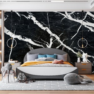 3D Negro Mármol Estilo L1709 Papel pintado removible Papel pintado autoadhesivo Papel pintado extra grande Peel & Stick Papel pintado Mural AJ WALLPAPERS