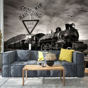 3D Preto Trem Transporte L1110 Papel de Parede Removível Papel de Parede Autoadesivo Extra Grande Peel & Stick Papel de Parede Mural AJ PAPÉIS DE PAREDE
