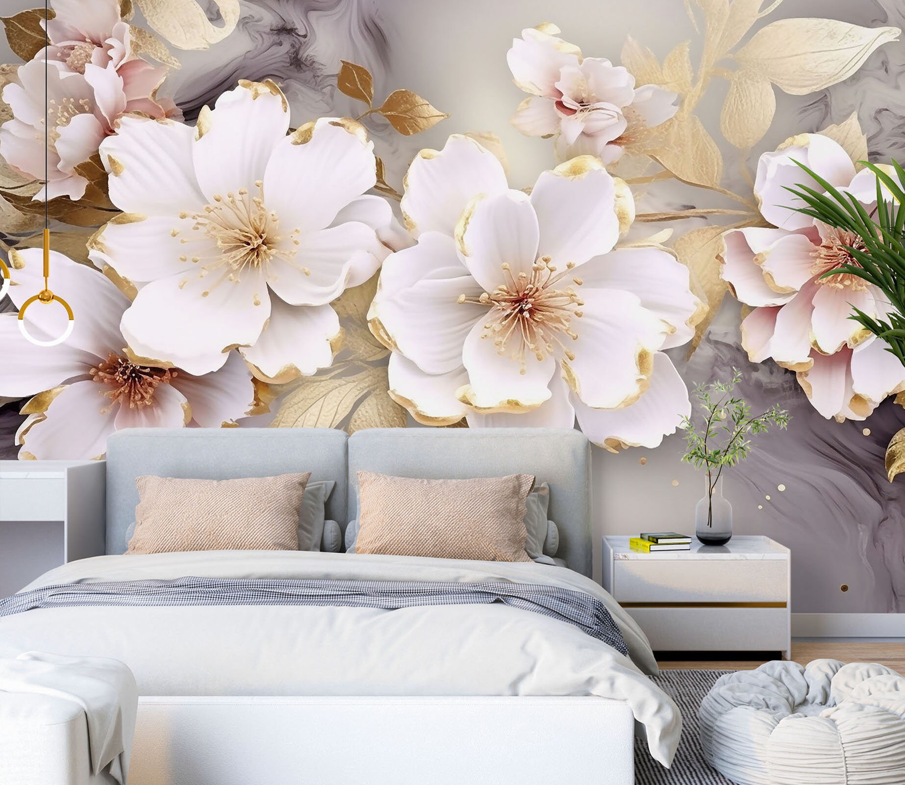 3D Romantic Flowers L1772 Removable Wallpaper Self Adhesive