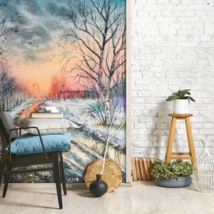 3D Sunset Snow Scene R5047 Fondo de pantalla extraíble Fondo de pantalla autoadhesivo Papel tapiz extra grande Peel & Stick Wallpaper Wallpaper Mural AJ WALLPAPERS