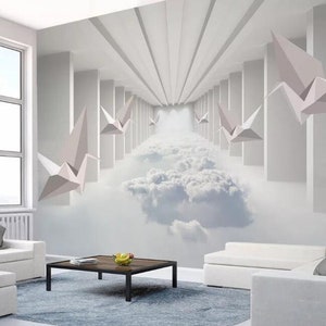 3D papier kranen E32 verwisselbare wallpaper zelf klevende wallpaper extra grote Peel & stick Wallpaper Wallpaper muurschildering AJ WALLPAPERS