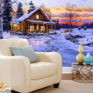 3D Snow Scene Warm Cabin R5252 Fondo de pantalla extraíble Fondo de pantalla autoadhesivo Papel tapiz extra grande Peel & Stick Wallpaper Wallpaper Mural AJ WALLPAPERS