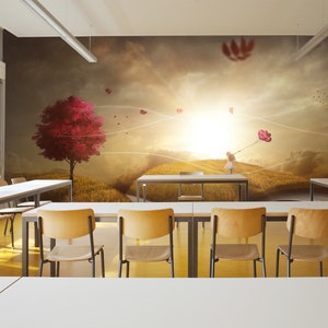 3D Pink Tree And Balloons L205 Carta da parati rimovibile Carta da parati autoadesiva Carta da parati Extra Large Peel & Stick Wallpaper Wallpaper Mural AJ WALLPAPERS