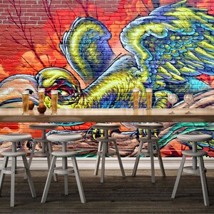3D Graffiti Grün Vogel R5116 abnehmbare Tapete selbstklebend Tapete extra groß Peel & Stick Tapete Tapete Wandbild AJ WALLPAPERS