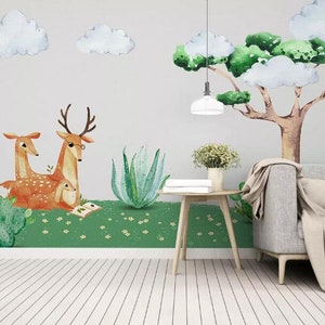 3D Cartoon herten MMM16 verwisselbare wallpaper zelf klevende wallpaper extra grote Peel & stick Wallpaper Wallpaper muurschildering AJ WALLPAPERS