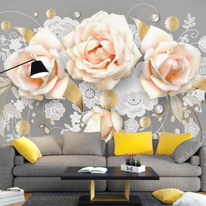 Papel de parede removível com flor rosa 3d l3041, papel de parede autoadesivo, extra grande, casca e bastão, mural aj