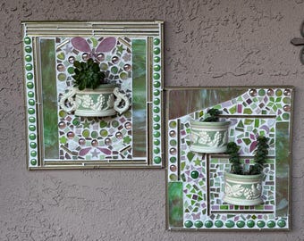 Hanging Garden Mosaic Pair of Mini-Planters