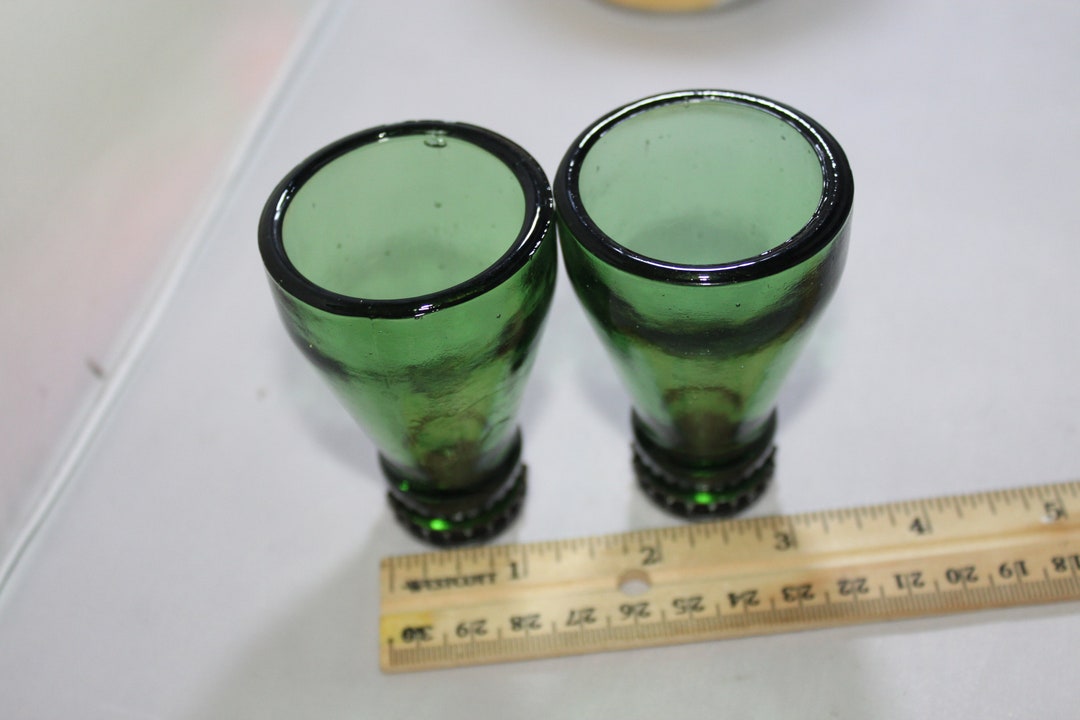 2 Vintage Green Shot Glasses with Lids Upsisde Down Etsy