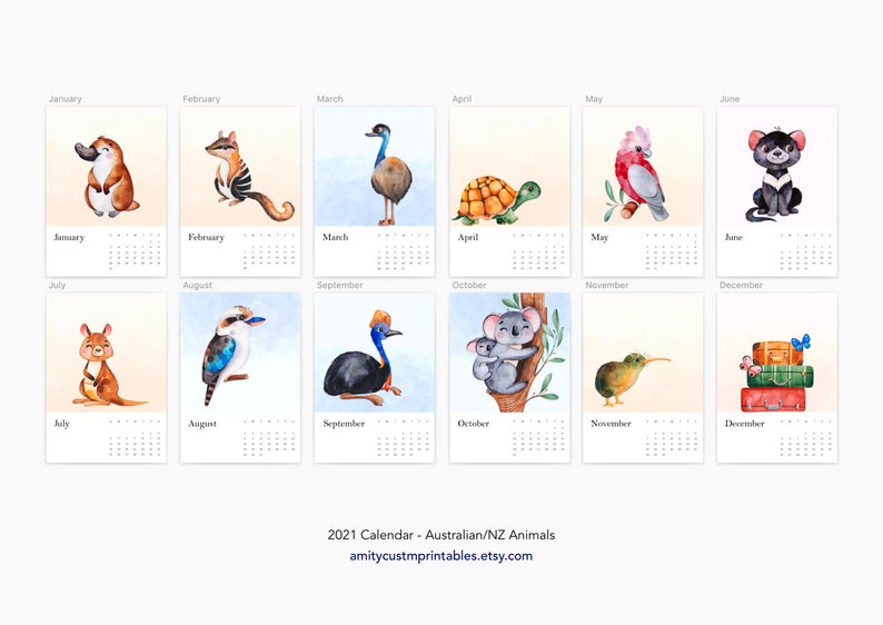 Calendar 2021 Calendar Cute Animals Australian Animals Etsy