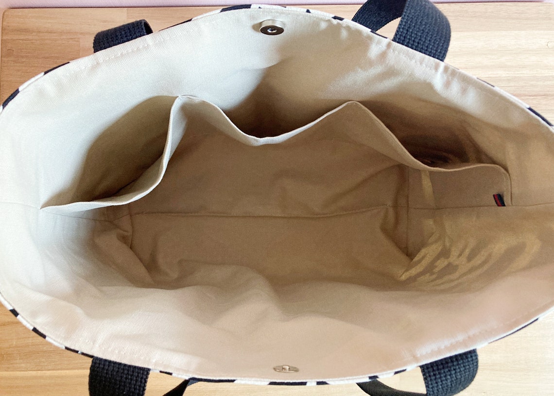 Black and white canvas tote bag with Exterior zipper pocket Etsy