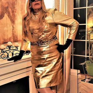 Handmade Women's metallic Lamb Skin Leather Celebrity Dress , Leather Outfit , Women's Vintage Leather Dress ,Genuine Leather  dress