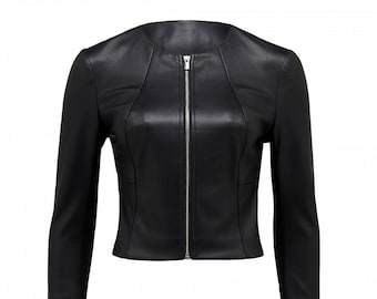 Handmade Women&#39;s Lamb Skin Leather Celebrity Jacket , Leather Jacket , Women&#39;s Vintage Leather jacket , Genuine Leather Jacket