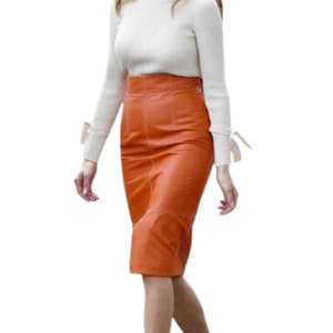Handmade Women&#39;s Lamb Skin ,Leather skirt , Blow the knee Outfit, Leather skirt , Women&#39;s , Genuine Leather skirt made to measure