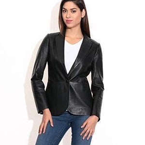Handmade Women&#39;s Lamb Skin Leather Blazer  Celebrity Jacket ,Leather Outfit, Leather Jacket , Women&#39;s Vintage Leather , Dress