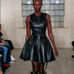 Handmade Women&#39;s lamb Skin Leather Dress , Leather Outfit, Leather Dress , Women&#39;s Full Leather dress, Genuine Leather dress