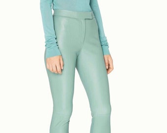 Handmade Lambskin Leather Pants: Women's Cropped Vintage Style