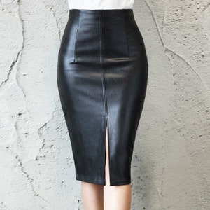 Handmade Women&#39;s Lamb Skin pencil style Leather skirt,soft Leather skirt,Women&#39;s long Leather skirt,Genuine soft Leather skirt Made To Order
